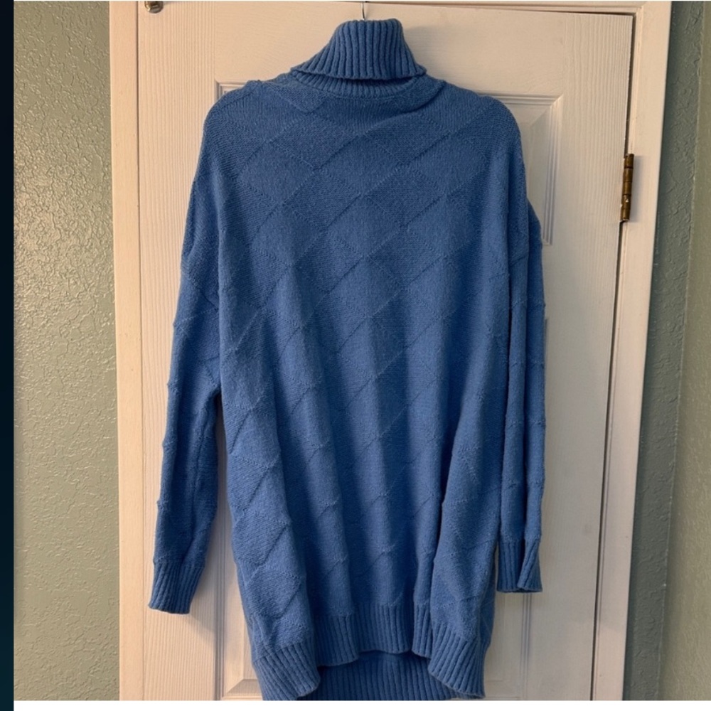 Blue turtleneck sweater dress